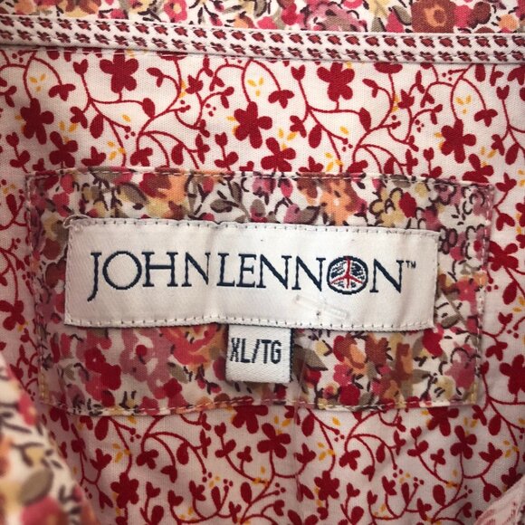 John Lennon Men Red Floral Button Short Sleeve Shirt XL/TG Cotton100% Summer - Picture 3 of 7